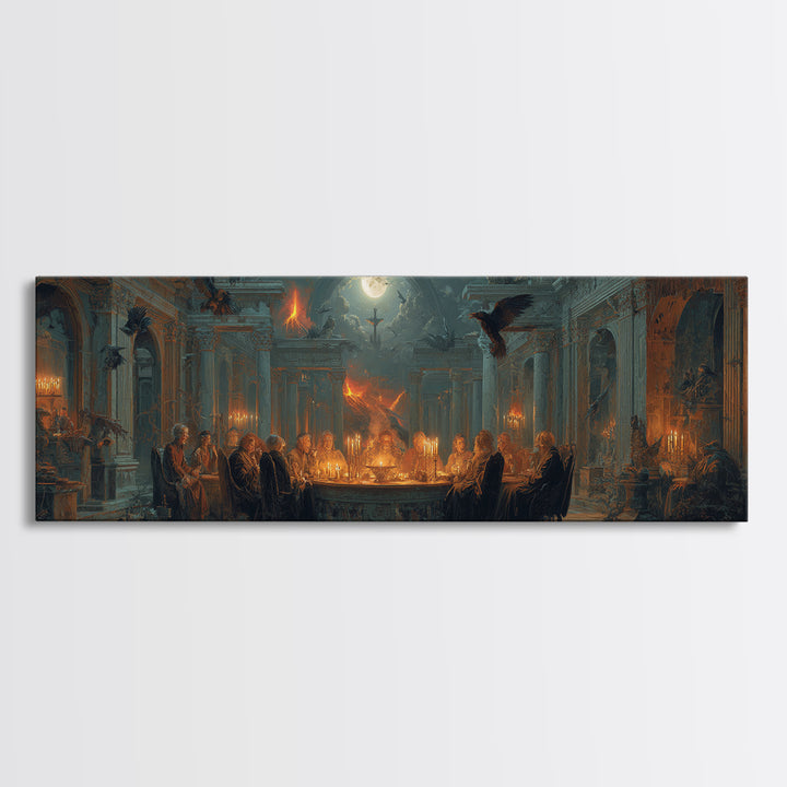 Dark Academia Halloween, Apocalyptic Romantic Art, Extra Wide Wall Art, Dark Halloween Decor, Canvas Print, Halloween Wall Art