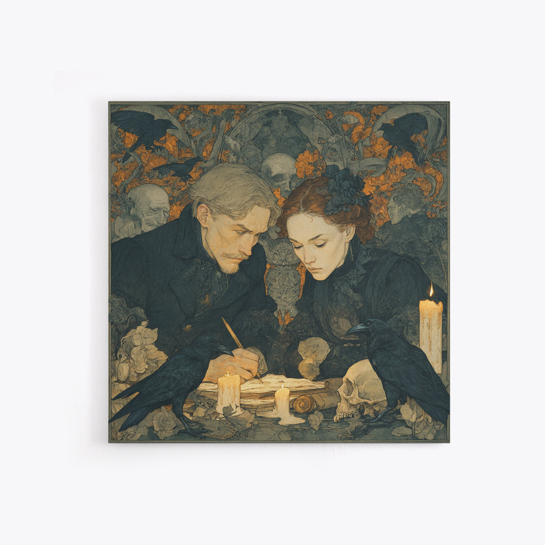 Dark Academia Halloween, Symbolist Death Art, Square Wall Art, Macabre Wall Art, Framed Canvas Print, Halloween Wall Art