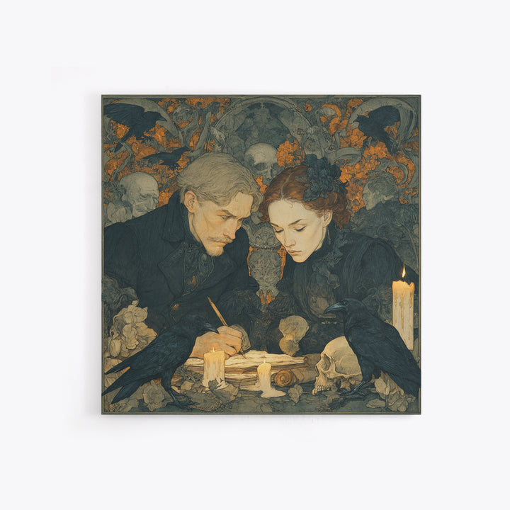 Dark Academia Halloween, Symbolist Death Art, Square Wall Art, Macabre Wall Art, Framed Canvas Print, Halloween Wall Art
