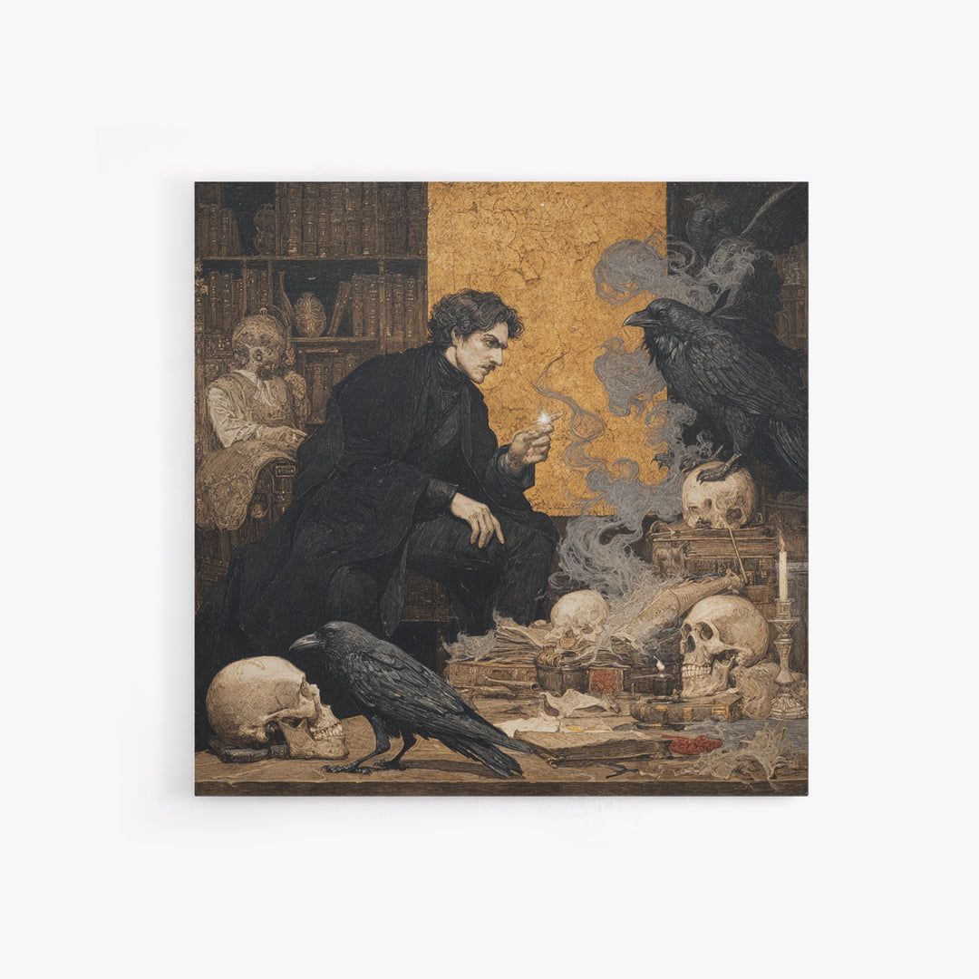 Dark Academia Halloween, Symbolist Etching Art, Square Wall Art, Macabre Wall Art, Canvas Print, Halloween Wall Art, Spooky Wall Decor
