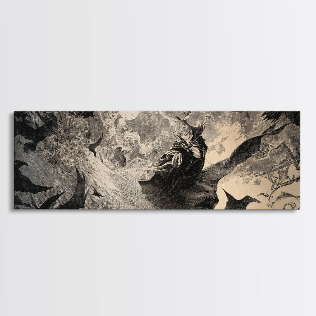 Dark Academia Halloween, Expressionist Nightmare Art, Extra Wide Wall Art, Dark Fantasy Wall Art, Canvas Print, Halloween Wall Art