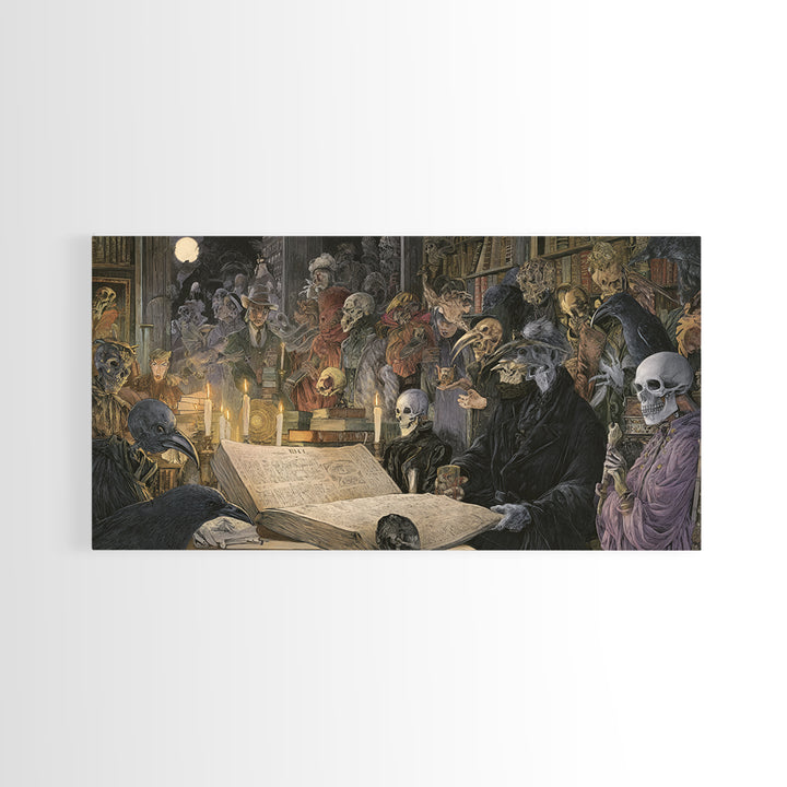 Dark Academia Halloween, Grotesque Carnival Art, Wide Panoramic Art, Gothic Horror Wall Art, Framed Canvas Print, Halloween Wall Art