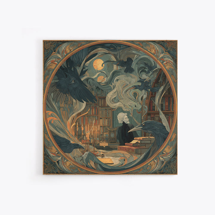 Dark Academia Halloween, Expressionist Gothic Art, Square Wall Art, Dark Halloween Decor, Framed Canvas Print, Halloween Wall Art