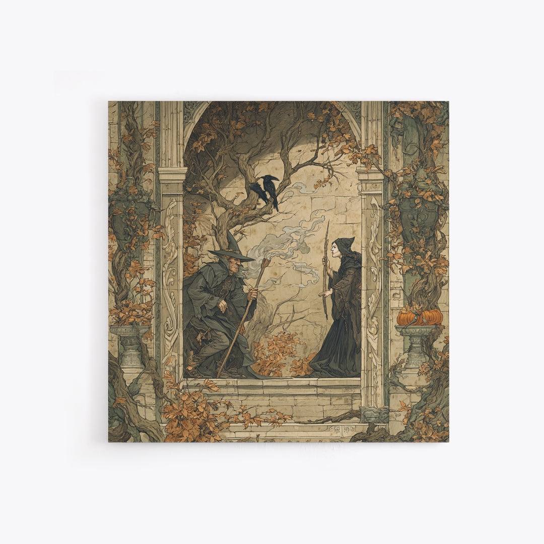 Dark Academia Halloween, Gothic Storybook Art, Square Wall Art, Dark Fantasy Wall Art, Framed Canvas Print, Halloween Wall Art
