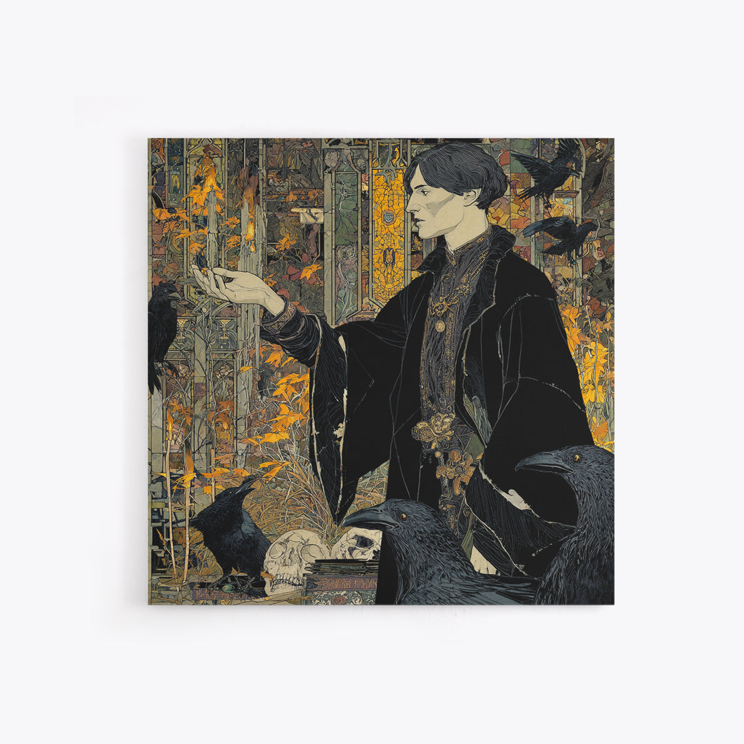 Dark Academia Halloween, Stained Glass Gothic Art, Square Wall Art, Macabre Wall Art, Canvas Print, Halloween Wall Art, Seasonal Home Decor