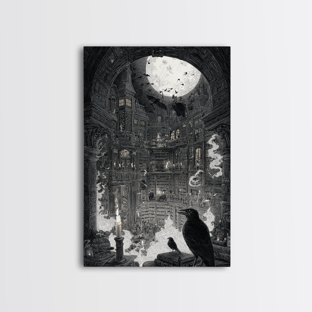 Dark Academia Halloween, Victorian Macabre Art, Vertical Wall Art, Dark Halloween Decor, Framed Canvas Print, Halloween Wall Art