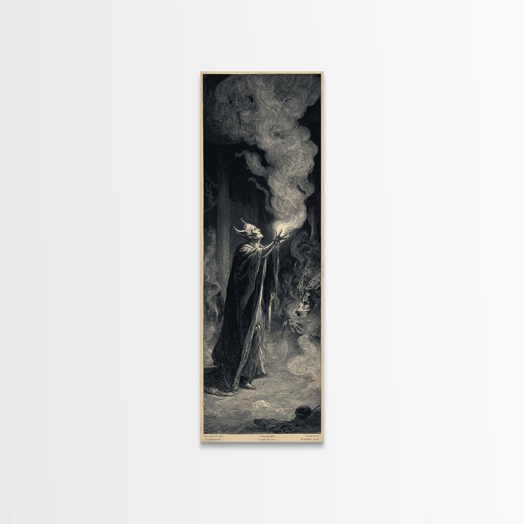 Celestial Witchcraft, Gothic Engraving Art, Tall Narrow Wall Art, Dark Fantasy Wall Art, Framed Canvas Print, Halloween Wall Art