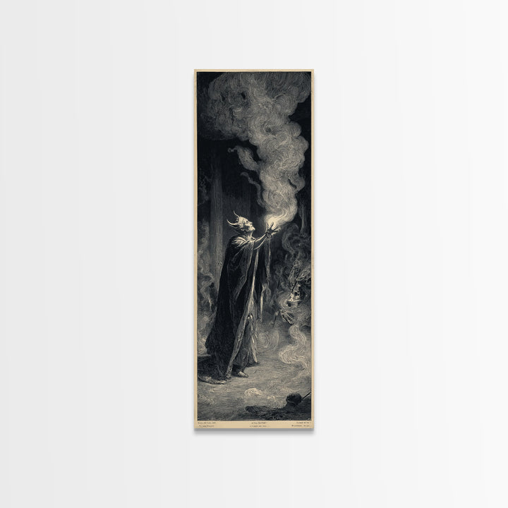 Celestial Witchcraft, Gothic Engraving Art, Tall Narrow Wall Art, Dark Fantasy Wall Art, Framed Canvas Print, Halloween Wall Art