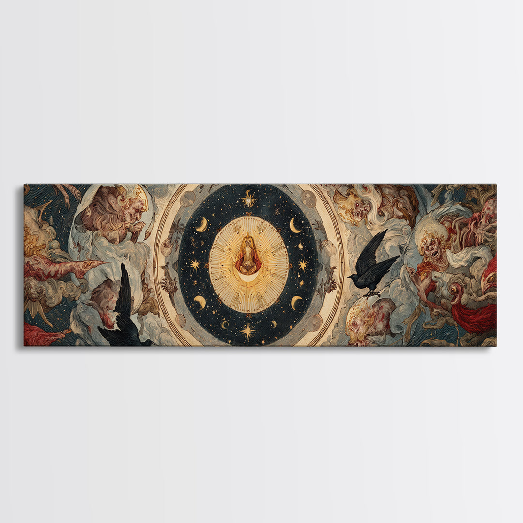 Celestial Witchcraft, Dark Renaissance Art, Extra Wide Wall Art, Macabre Wall Art, Canvas Print, Halloween Wall Art
