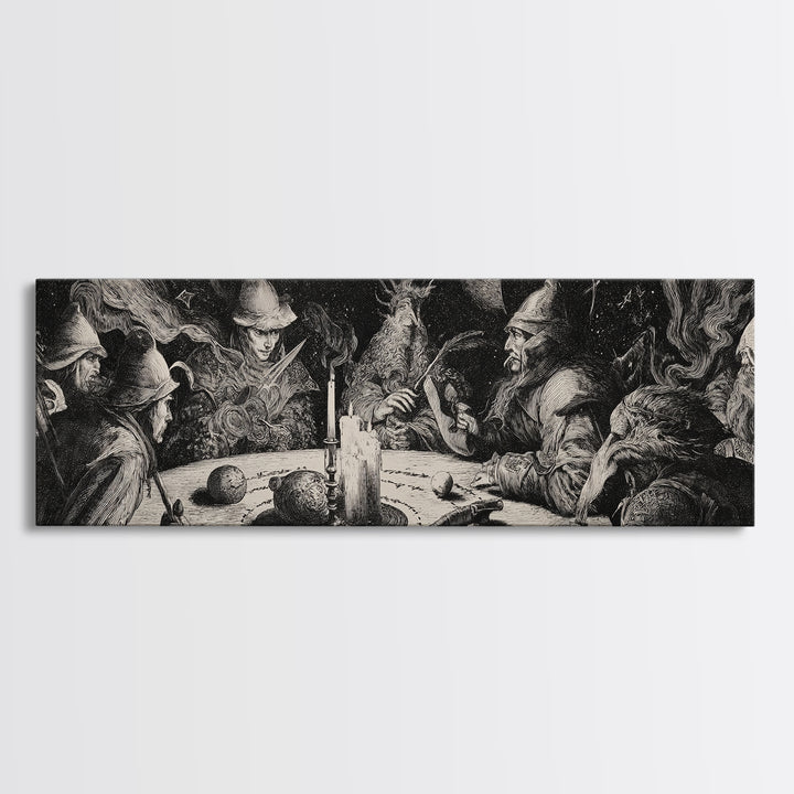 Celestial Witchcraft, Renaissance Engraving Art, Extra Wide Wall Art, Gothic Horror Wall Art, Canvas Print, Halloween Wall Art