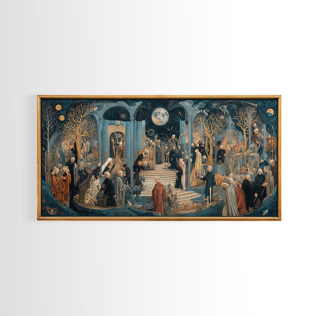 Celestial Witchcraft, Danse Macabre Art, Wide Panoramic Art, Macabre Wall Art, Canvas Print, Halloween Wall Art