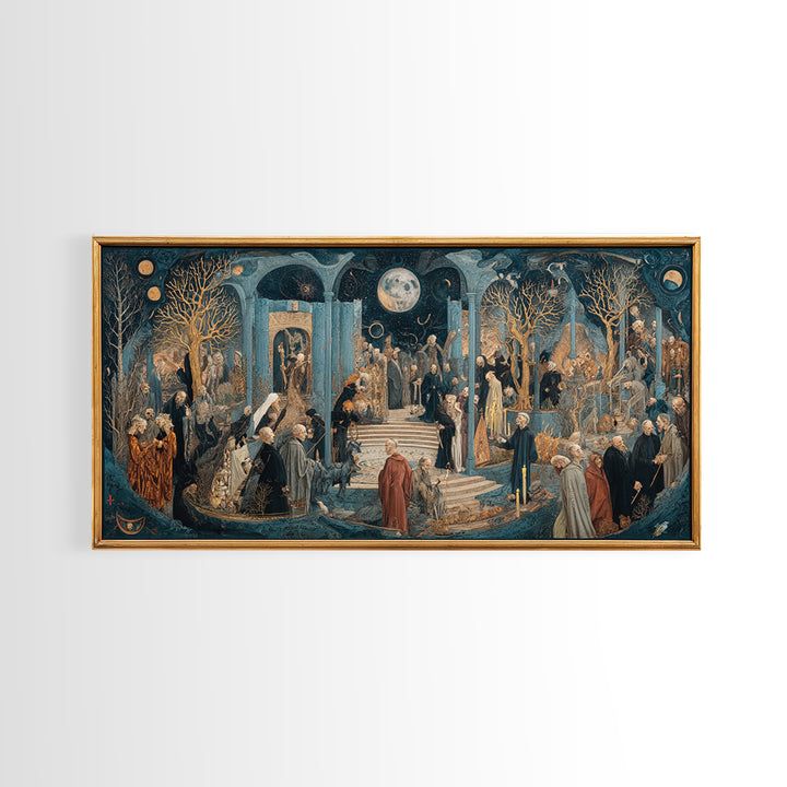 Celestial Witchcraft, Danse Macabre Art, Wide Panoramic Art, Macabre Wall Art, Canvas Print, Halloween Wall Art