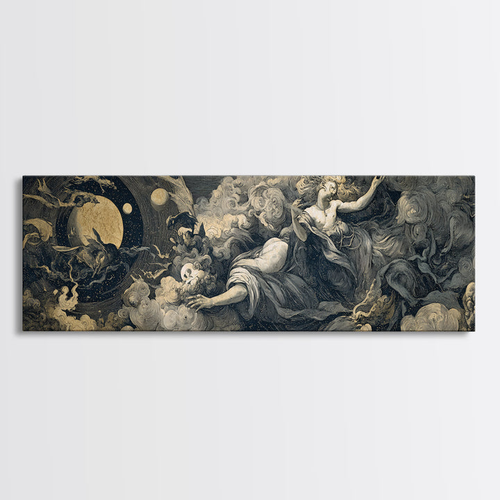 Celestial Witchcraft, Gothic Nightmare Art, Extra Wide Wall Art, Dark Halloween Decor, Canvas Print, Halloween Wall Art