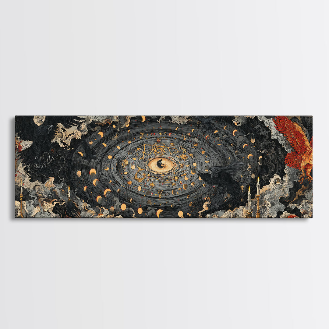 Celestial Witchcraft, Visionary Gothic Art, Extra Wide Wall Art, Gothic Horror Wall Art, Framed Canvas Print, Halloween Wall Art