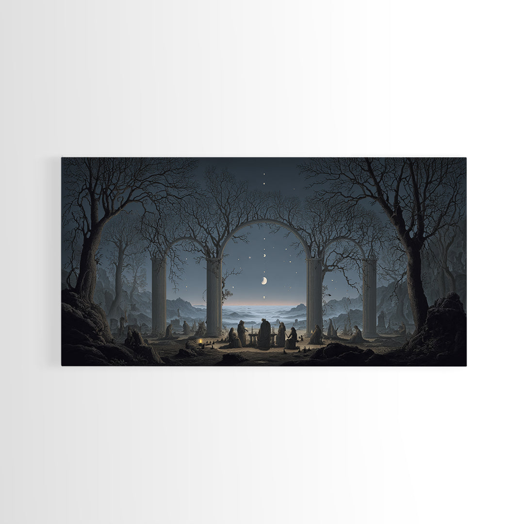 Celestial Witchcraft, Romantic Gothic Landscape, Wide Panoramic Art, Macabre Wall Art, Canvas Print, Halloween Wall Art