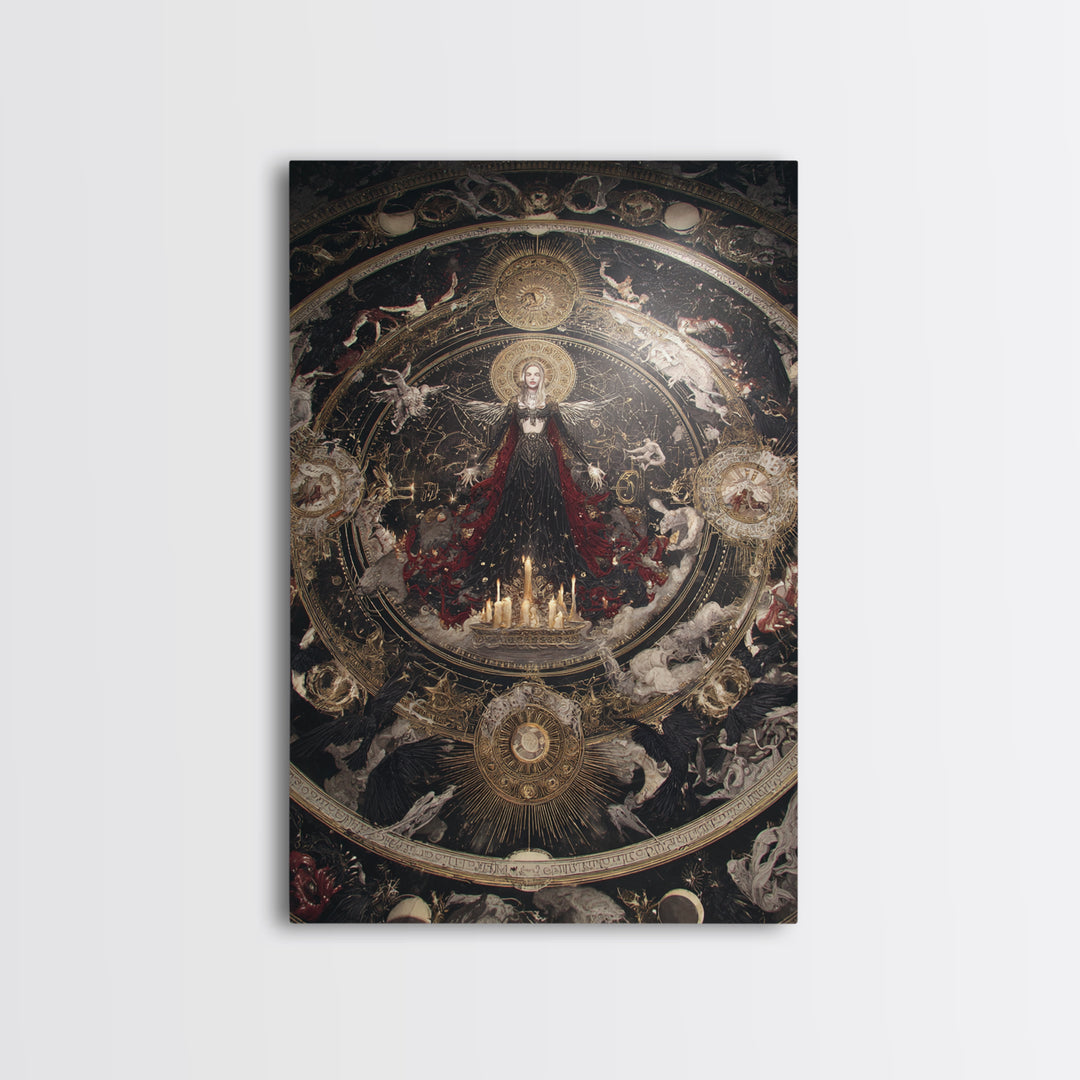 Celestial Witchcraft, Ornate Symbolist Art, Vertical Wall Art, Dark Fantasy Wall Art, Framed Canvas Print, Halloween Wall Art