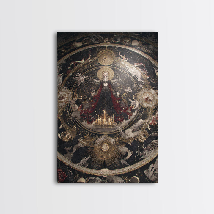 Celestial Witchcraft, Ornate Symbolist Art, Vertical Wall Art, Dark Fantasy Wall Art, Framed Canvas Print, Halloween Wall Art