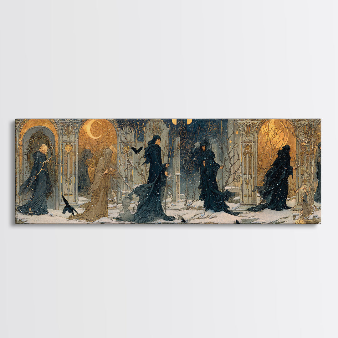 Celestial Witchcraft, Symbolist Death Art, Extra Wide Wall Art, Dark Halloween Decor, Framed Canvas Print, Halloween Wall Art