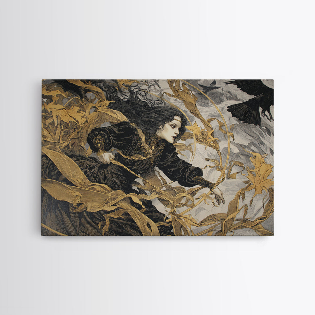 Celestial Witchcraft, Symbolist Etching Art, Landscape Wall Art, Macabre Wall Art, Framed Canvas Print, Halloween Wall Art