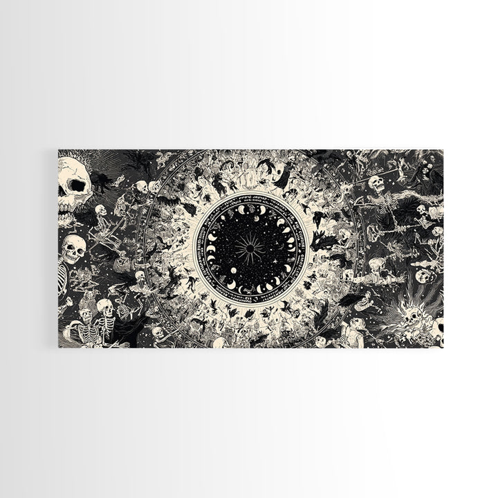 Celestial Witchcraft, Macabre Folk Print Art, Wide Panoramic Art, Dark Halloween Decor, Framed Canvas Print, Halloween Wall Art