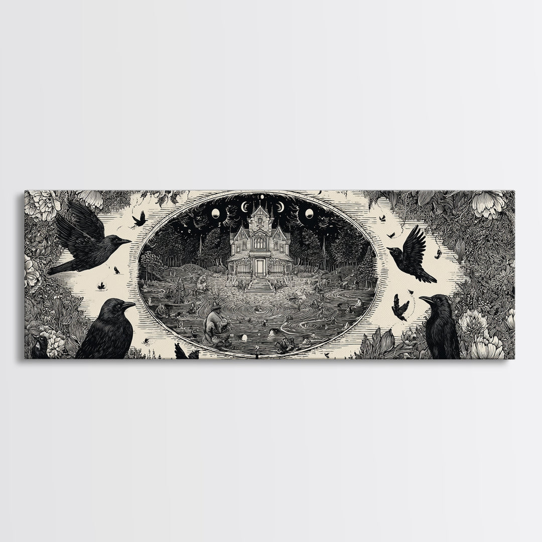 Celestial Witchcraft, Victorian Macabre Art, Extra Wide Wall Art, Macabre Wall Art, Canvas Print, Halloween Wall Art, Halloween Decor