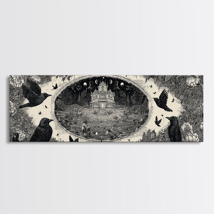 Celestial Witchcraft, Victorian Macabre Art, Extra Wide Wall Art, Macabre Wall Art, Canvas Print, Halloween Wall Art, Halloween Decor