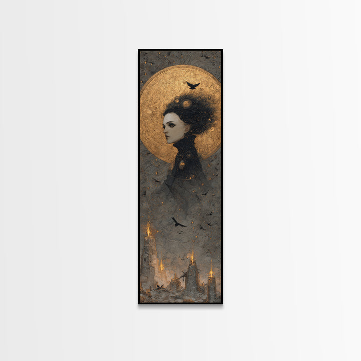 Celestial Witchcraft, Surreal Apocalyptic Art, Tall Narrow Wall Art, Dark Fantasy Wall Art, Framed Canvas Print, Halloween Wall Art