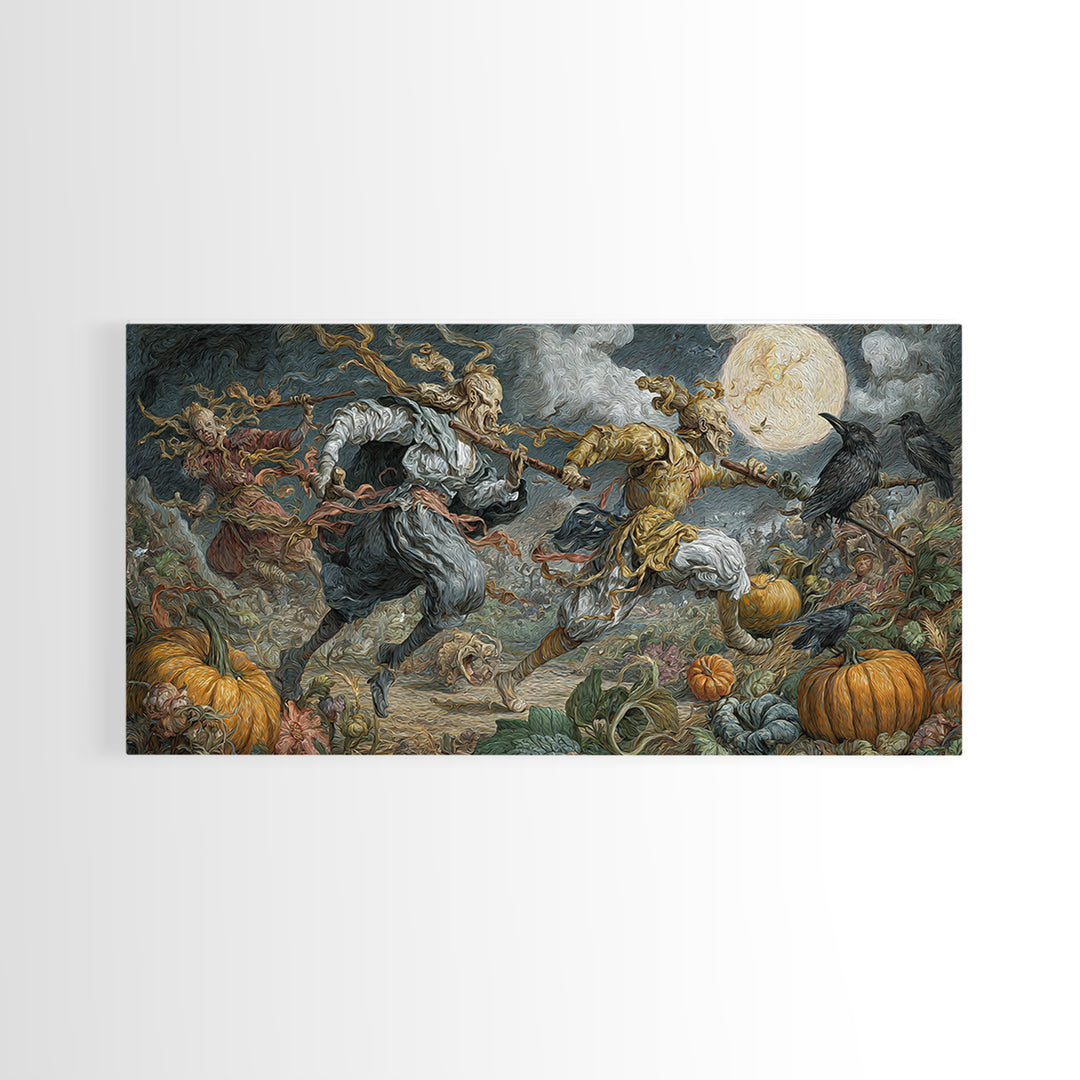 Occult Harvest Festival, Gothic Engraving Art, Wide Panoramic Art, Macabre Wall Art, Framed Canvas Print, Halloween Wall Art