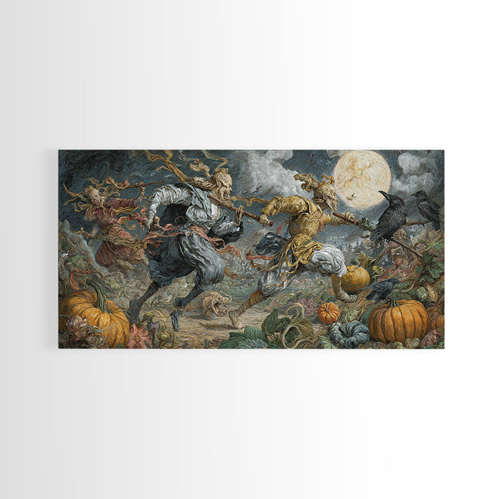 Occult Harvest Festival, Gothic Engraving Art, Wide Panoramic Art, Macabre Wall Art, Framed Canvas Print, Halloween Wall Art