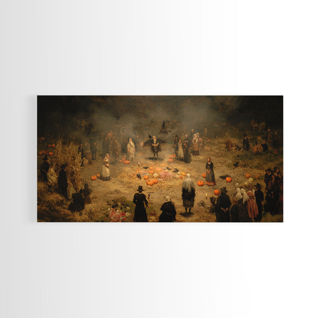 Occult Harvest Festival, Dark Romantic Horror Art, Wide Panoramic Art, Dark Fantasy Wall Art, Framed Canvas Print, Halloween Wall Art