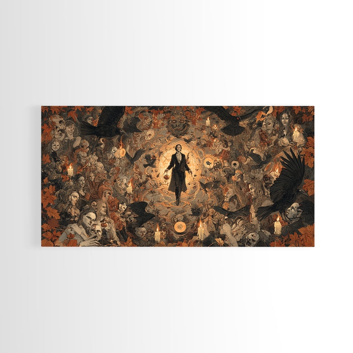 Occult Harvest Festival, Gothic Nightmare Art, Wide Panoramic Art, Dark Halloween Decor, Framed Canvas Print, Halloween Wall Art