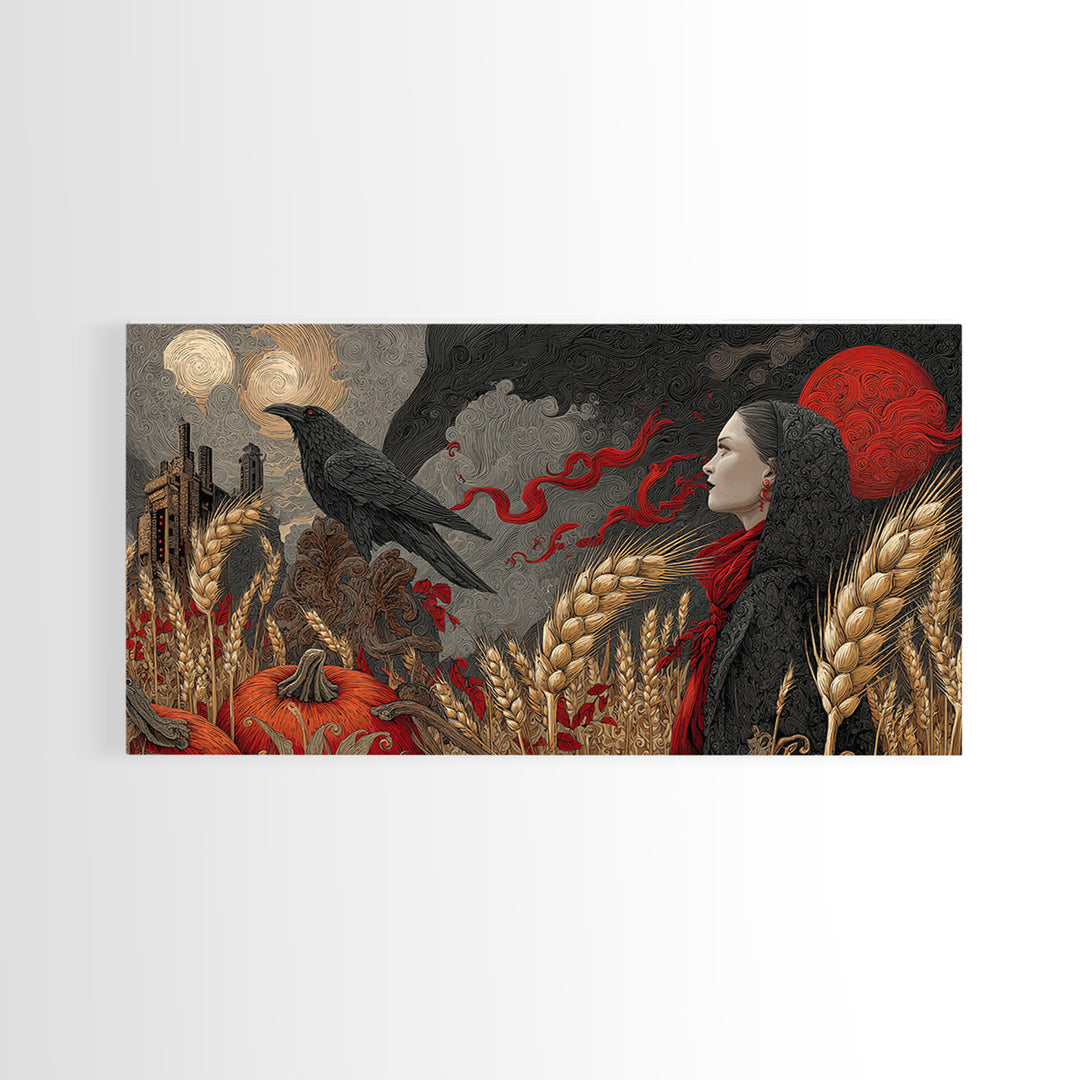 Occult Harvest Festival, Apocalyptic Romantic Art, Wide Panoramic Art, Gothic Horror Wall Art, Canvas Print, Halloween Wall Art