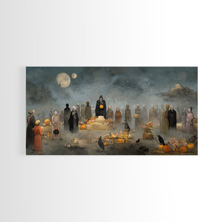 Occult Harvest Festival, Symbolist Dream Art, Wide Panoramic Art, Gothic Horror Wall Art, Canvas Print, Halloween Wall Art