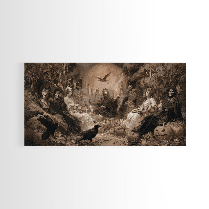 Occult Harvest Festival, Decadent Gothic Art, Wide Panoramic Art, Dark Halloween Decor, Canvas Print, Halloween Wall Art