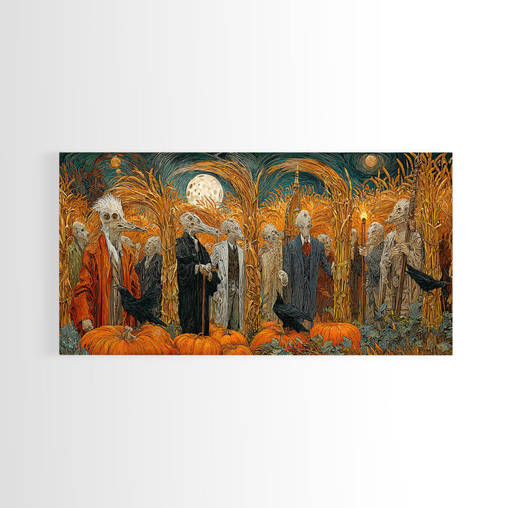 Occult Harvest Festival, Expressionist Gothic Art, Wide Panoramic Art, Macabre Wall Art, Framed Canvas Print, Halloween Wall Art