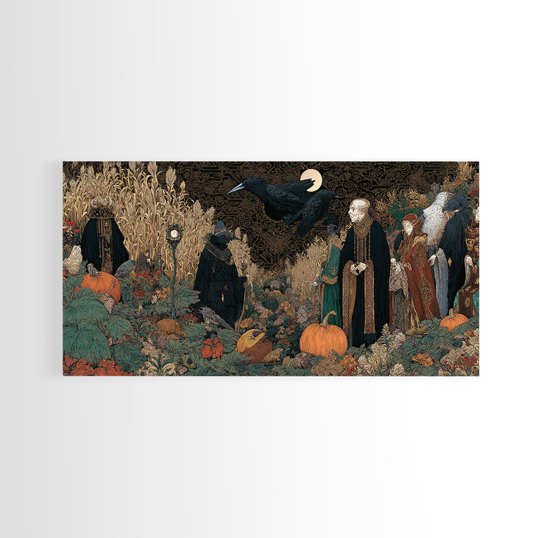 Occult Harvest Festival, Stained Glass Gothic Art, Wide Panoramic Art, Dark Fantasy Wall Art, Canvas Print, Halloween Wall Art
