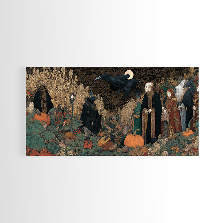 Occult Harvest Festival, Stained Glass Gothic Art, Wide Panoramic Art, Dark Fantasy Wall Art, Canvas Print, Halloween Wall Art