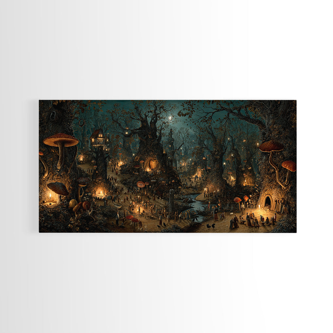 Enchanted Woodland Halloween, Northern Renaissance Horror, Wide Panoramic Art, Dark Fantasy Wall Art, Canvas Print