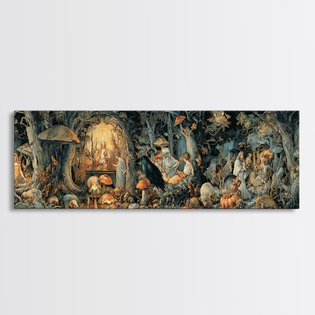 Enchanted Woodland Halloween, Dark Renaissance Art, Extra Wide Wall Art, Gothic Horror Wall Art, Canvas Print, Halloween Wall Art