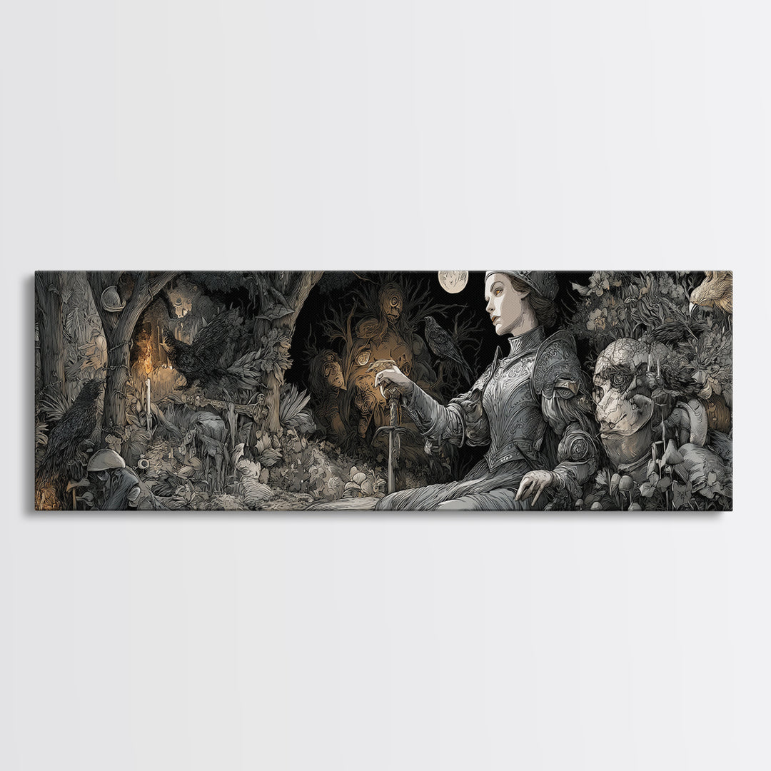 Enchanted Woodland Halloween, Renaissance Engraving Art, Extra Wide Wall Art, Gothic Horror Wall Art, Canvas Print, Halloween Wall Art
