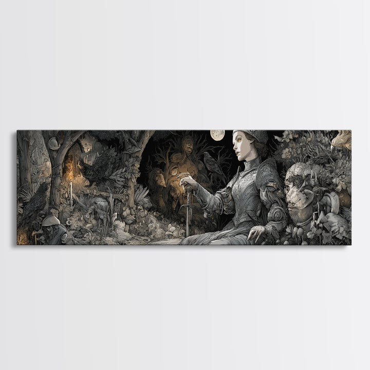 Enchanted Woodland Halloween, Renaissance Engraving Art, Extra Wide Wall Art, Gothic Horror Wall Art, Canvas Print, Halloween Wall Art
