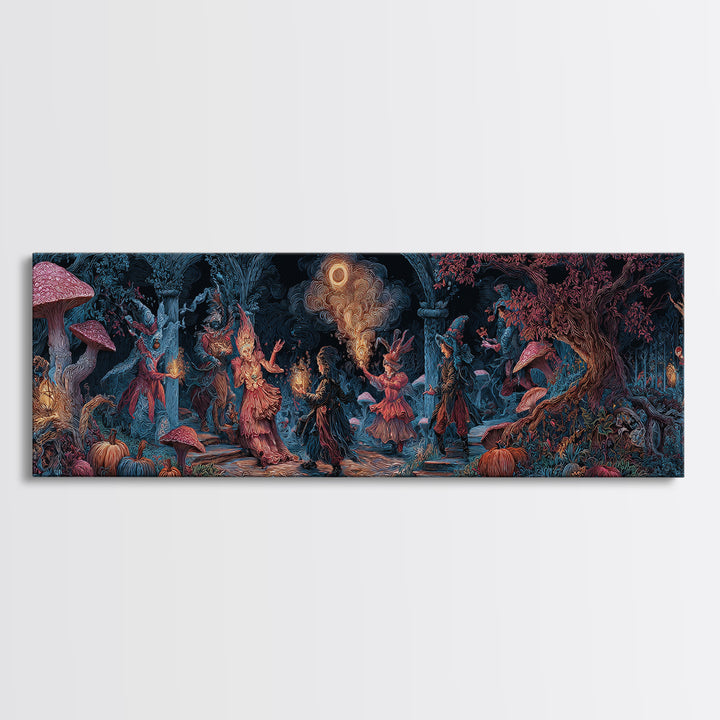 Enchanted Woodland Halloween, Visionary Gothic Art, Extra Wide Wall Art, Dark Halloween Decor, Canvas Print, Halloween Wall Art