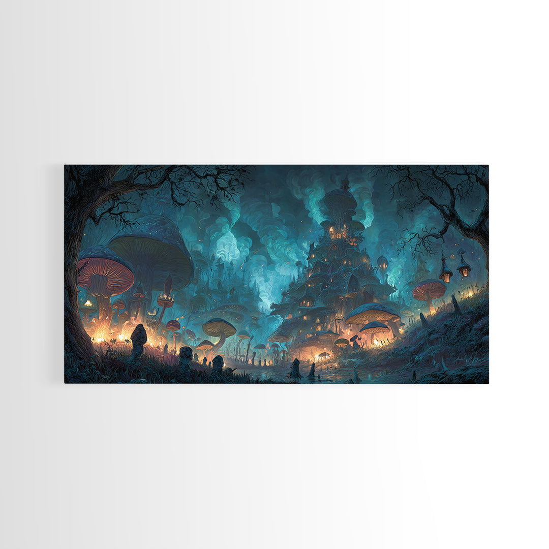 Enchanted Woodland Halloween, Apocalyptic Romantic Art, Wide Panoramic Art, Dark Halloween Decor, Framed Canvas Print, Halloween Wall Art