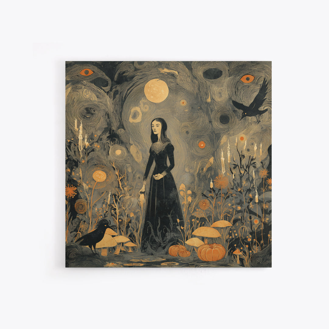 Enchanted Woodland Halloween, Symbolist Dream Art, Square Wall Art, Gothic Horror Wall Art, Canvas Print, Halloween Wall Art