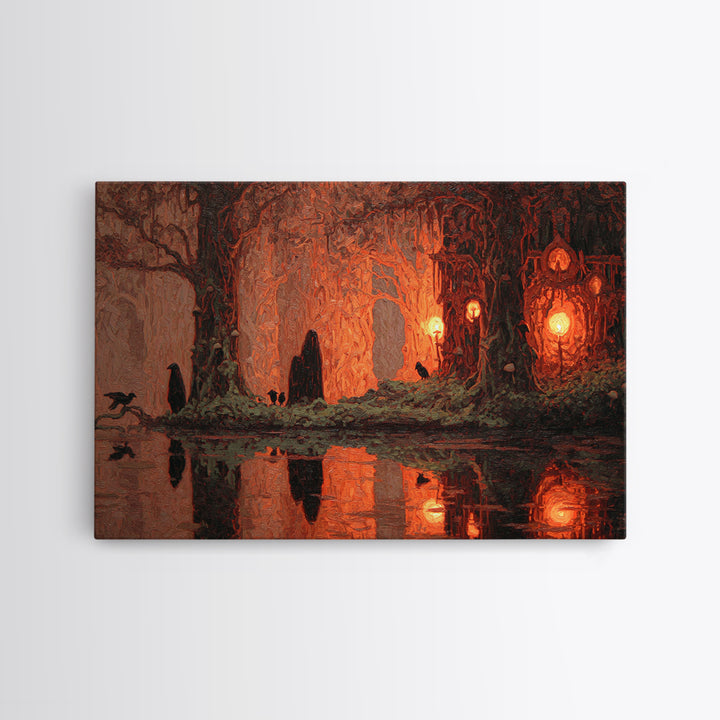 Enchanted Woodland Halloween, Symbolist Gothic Landscape, Landscape Wall Art, Dark Halloween Decor, Canvas Print, Halloween Wall Art