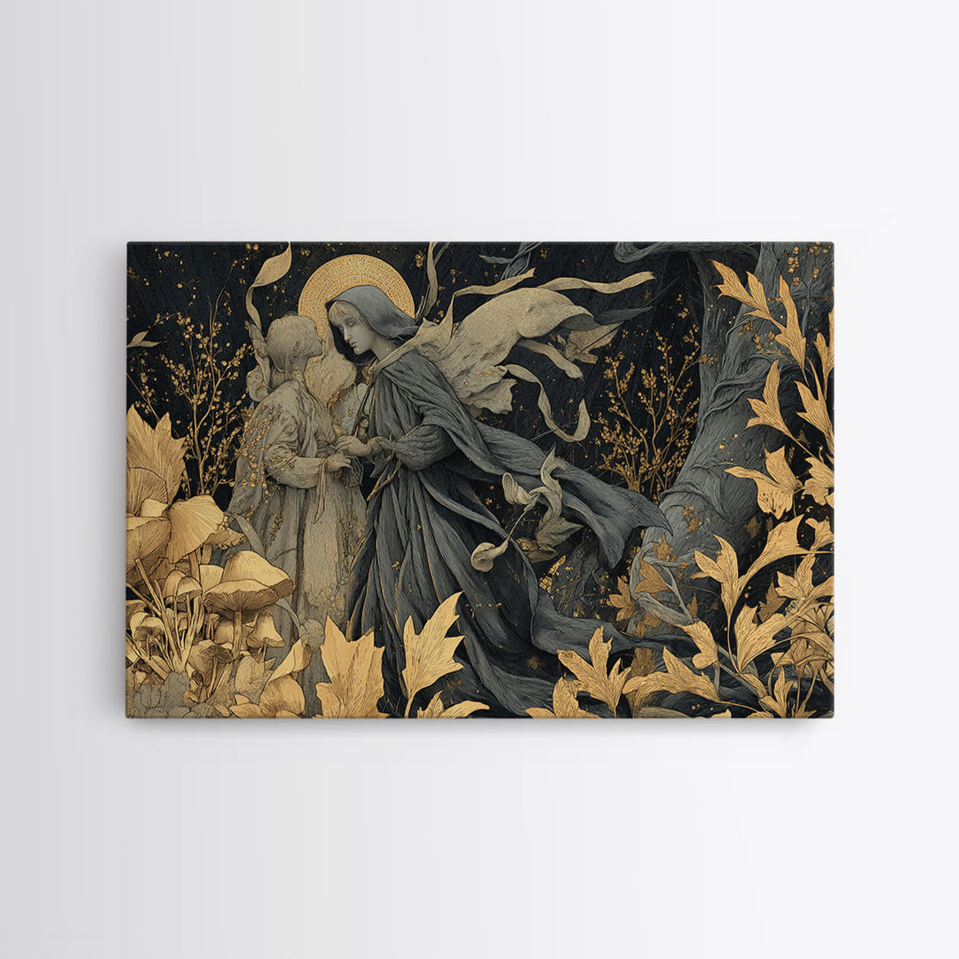 Enchanted Woodland Halloween, Symbolist Death Art, Landscape Wall Art, Dark Halloween Decor, Canvas Print, Halloween Wall Art