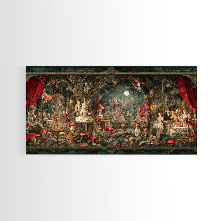 Enchanted Woodland Halloween, Grotesque Carnival Art, Wide Panoramic Art, Gothic Horror Wall Art, Framed Canvas Print, Halloween Wall Art