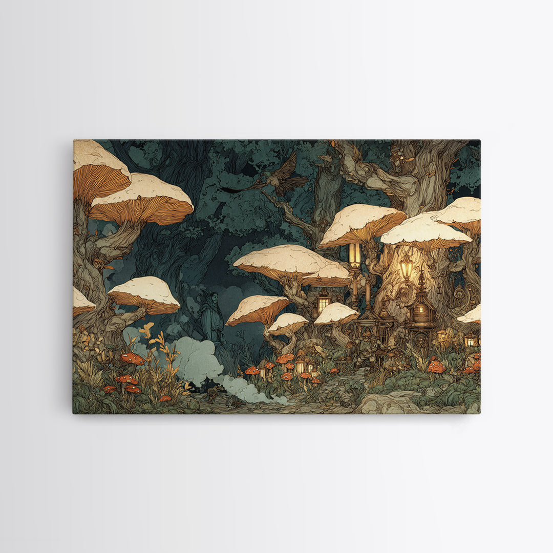 Enchanted Woodland Halloween, Gothic Storybook Art, Landscape Wall Art, Dark Halloween Decor, Framed Canvas Print, Halloween Wall Art