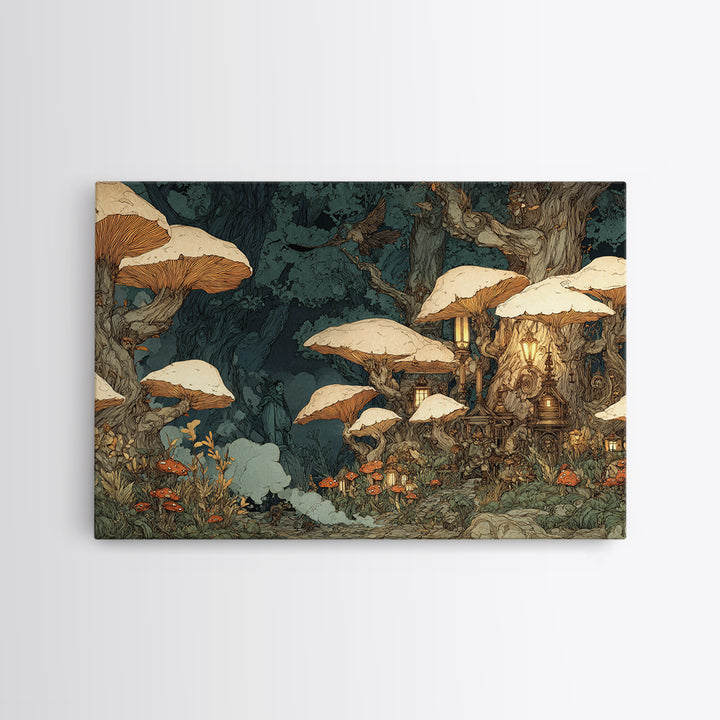 Enchanted Woodland Halloween, Gothic Storybook Art, Landscape Wall Art, Dark Halloween Decor, Framed Canvas Print, Halloween Wall Art