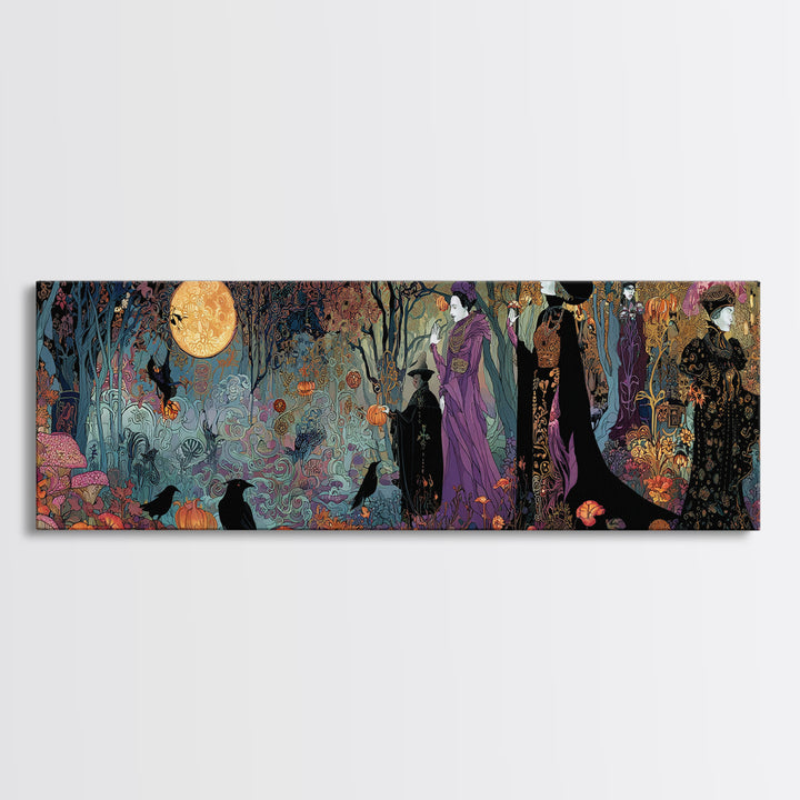 Enchanted Woodland Halloween, Stained Glass Gothic Art, Extra Wide Wall Art, Gothic Horror Wall Art, Canvas Print, Halloween Wall Art
